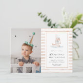 Sailor Beer Tan Stripe Foto Eerste Verjaardag Kaart (Staand voorkant)