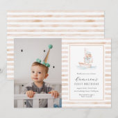 Sailor Beer Tan Stripe Foto Eerste Verjaardag Kaart (Voorkant / Achterkant)