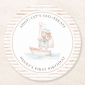 Sailor Beer Tan Stripe Verjaardag Ronde Kartonnen Onderzetter (Voorkant)