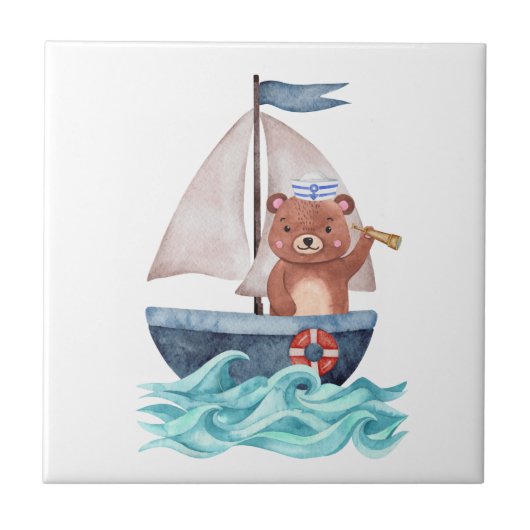 Sailor Beer Waterverf Nautical Waves Zee Boy Baby Tegeltje (Voorkant)