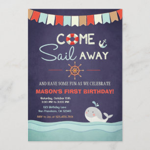 Sailor Birthday Invation come Sail away Nautical Kaart