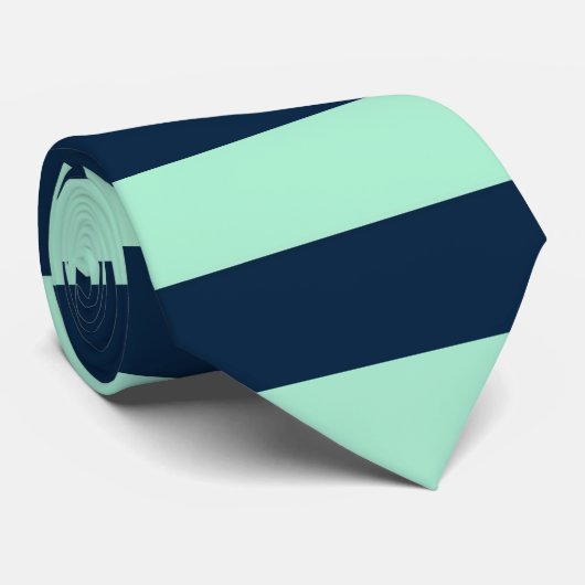 Sailor Blue en Mint Horizontale Stripes Stropdas (Opgerold)