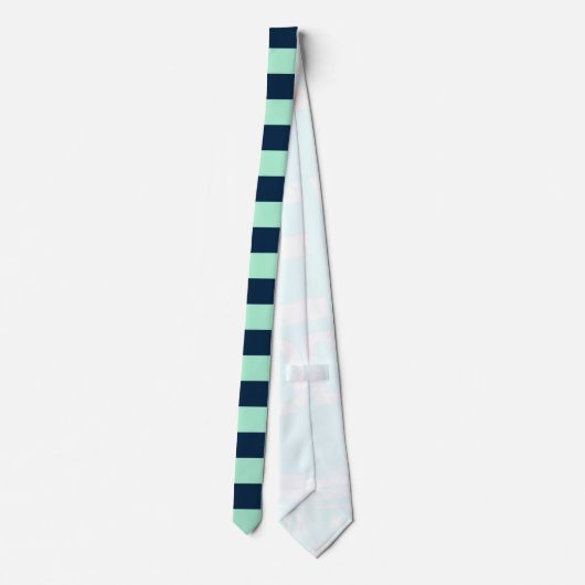 Sailor Blue en Mint Horizontale Stripes Stropdas (Achterkant)
