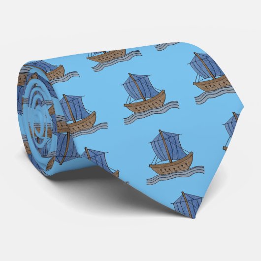 Sailor! Blue Sailing Ship Necktie Stropdas (Opgerold)