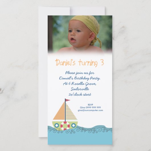 Sailor Boy Birthday Party Invitation Photocard (Voorkant)