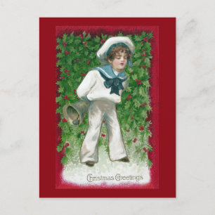 Sailor Boy en Bell Vintage Kerstmis Feestdagenkaart