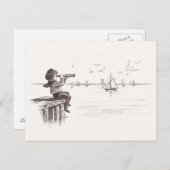 Sailor Boy met Spyglass Sees Schooners Briefkaart (Voorkant / Achterkant)