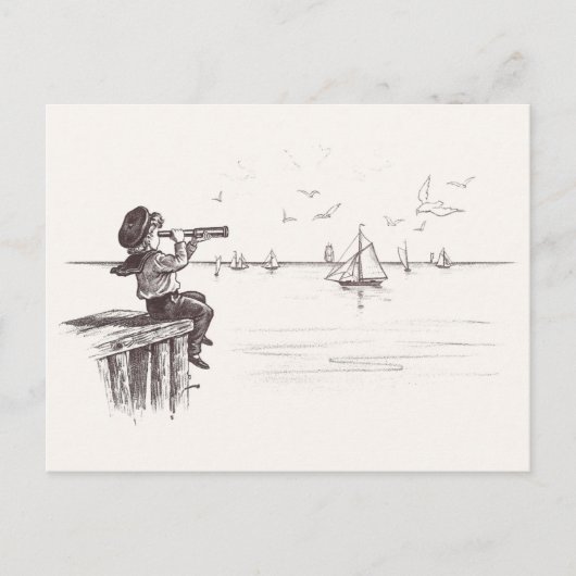 Sailor Boy met Spyglass Sees Schooners Briefkaart (Voorkant)
