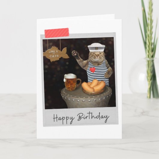 Sailor Cat bij Pub Funny Birthday Card Kaart (Voorkant)