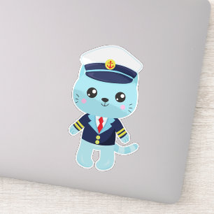 Sailor Cat, Sailor Pet, Boat Captain, Blue Cat Sticker