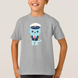 Sailor Cat, Sailor Pet, Boat Captain, Blue Cat T-shirt