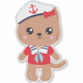 Sailor Cat, Sailor Pet, Boat Captain, Brown Cat Sticker (Voorkant)