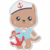 Sailor Cat, Sailor Pet, Cute Cat, Boat Kapitein Sticker (Voorkant)
