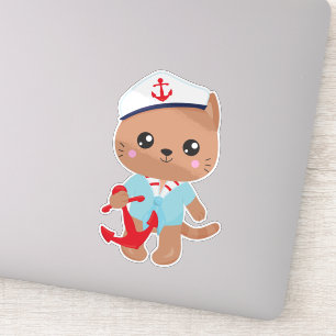 Sailor Cat, Sailor Pet, Cute Cat, Boat Kapitein Sticker