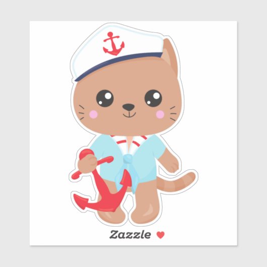 Sailor Cat, Sailor Pet, Cute Cat, Boat Kapitein Sticker (Vel)
