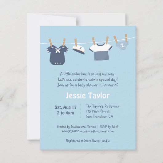Sailor Clothes Nautical Baby Shower Invitaties Kaart (Voorkant)
