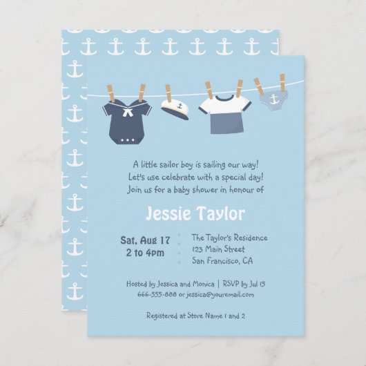 Sailor Clothes Nautical Baby Shower Invitaties Kaart (Voorkant / Achterkant)