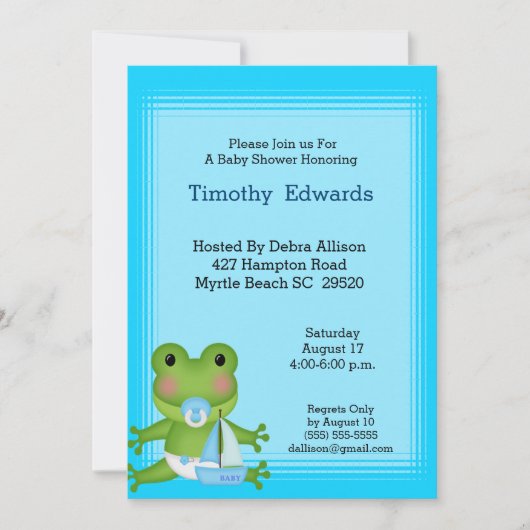 Sailor Frog Baby shower Invitation Kaart (Voorkant)