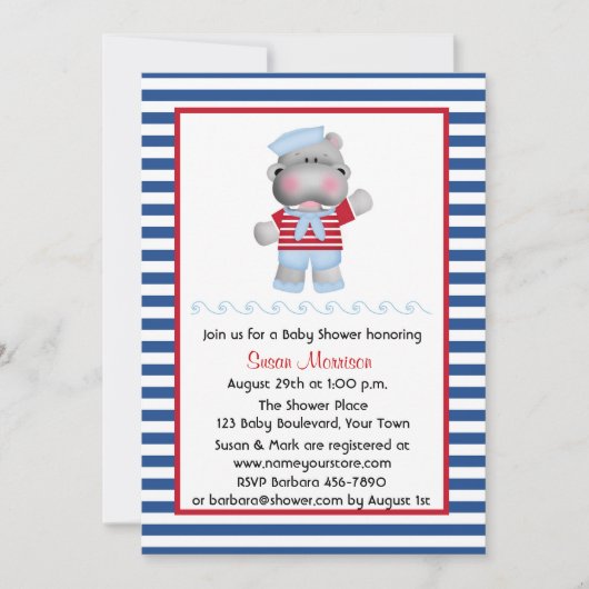 Sailor Hippo, Boy Baby shower Kaart (Voorkant)