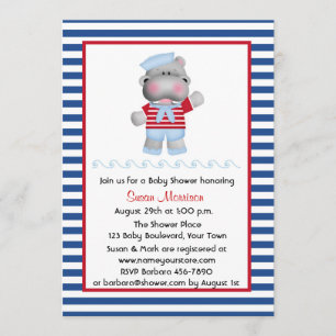 Sailor Hippo, Boy Baby shower Kaart