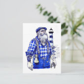 Sailor Holding Bell Standing Near Coastal Lighthou Briefkaart (Staand voorkant)