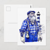 Sailor Holding Bell Standing Near Coastal Lighthou Briefkaart (Voorkant / Achterkant)