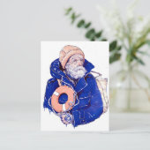 Sailor Holding Lifebuoy Wearing Orange Knit Cap Briefkaart (Staand voorkant)