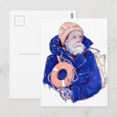 Sailor Holding Lifebuoy Wearing Orange Knit Cap Briefkaart (Voorkant / Achterkant)