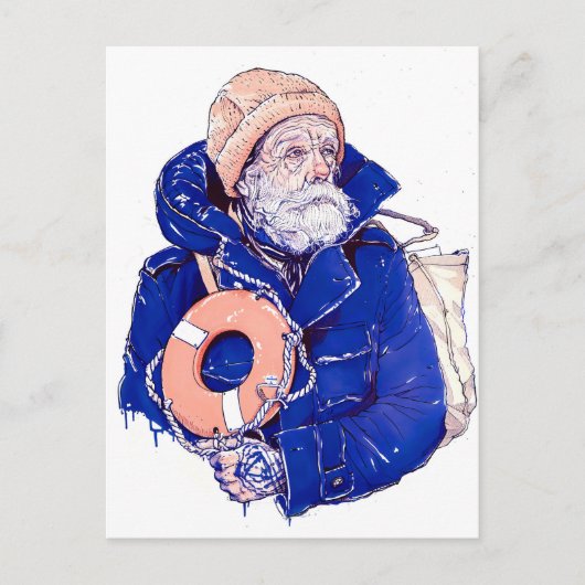 Sailor Holding Lifebuoy Wearing Orange Knit Cap Briefkaart (Voorkant)