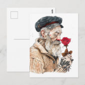 Sailor Holding Red Rose In Romantisailor; bottle s Briefkaart (Voorkant / Achterkant)