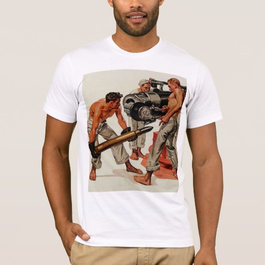 Sailor Hunks die het grote Pistool laden T-shirt (Voorkant)