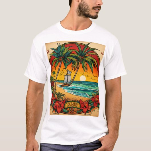 Sailor Jerry-geïnspireerde Tropical Tattoo Art T-s T-shirt (Voorkant)