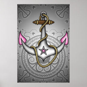 Sailor Jerry Retro Tattoo Anchor Chic Grunge Poster