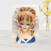 Sailor Meisje Hoofd Vaas Roze Bogen Lang Blond Haa Kaart (Gele Bloem)