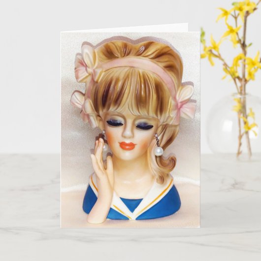 Sailor Meisje Hoofd Vaas Roze Bogen Lang Blond Haa Kaart (Gele Bloem)