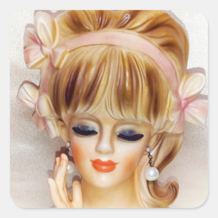 Sailor Meisje Hoofd Vaas Roze Bogen Lang Blond Haa Vierkante Sticker