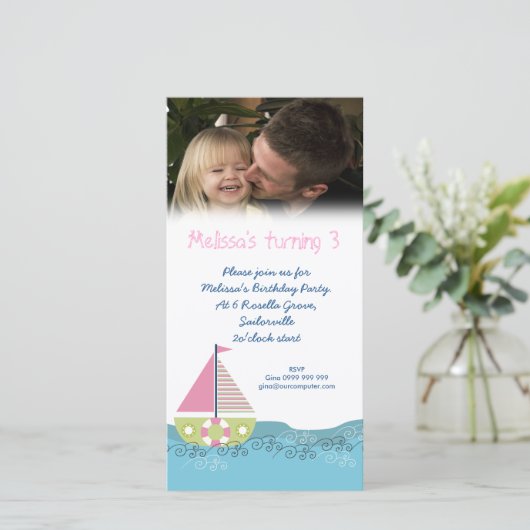 Sailor Meisje Verjaardagsfeest Uitnodiging Fotokaa (Staand voorkant)