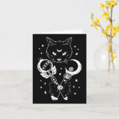 Sailor Meow Cute Moon Cat Space Magic Gothic Hallo Kaart (Gele Bloem)