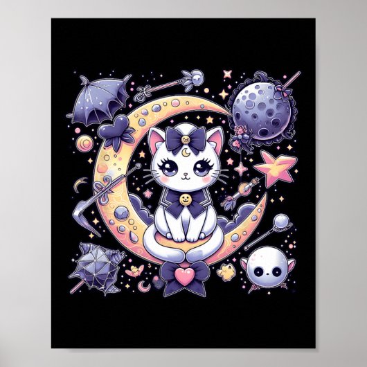 Sailor Meow Cute Moon Cat Space Magic Gothic Hallo Poster (Voorkant)