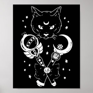 Sailor Meow Cute Moon Cat Space Magic Gothic Hallo Poster