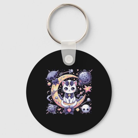 Sailor Meow Cute Moon Cat Space Magic Gothic Hallo Sleutelhanger (Voorkant)