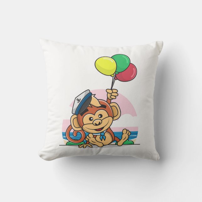 Sailor Monkey met kleurrijke ballonnen Kussen (Voorkant)