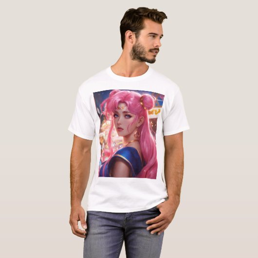 Sailor Moon met roze haar T-shirt (Voorkant volledig)