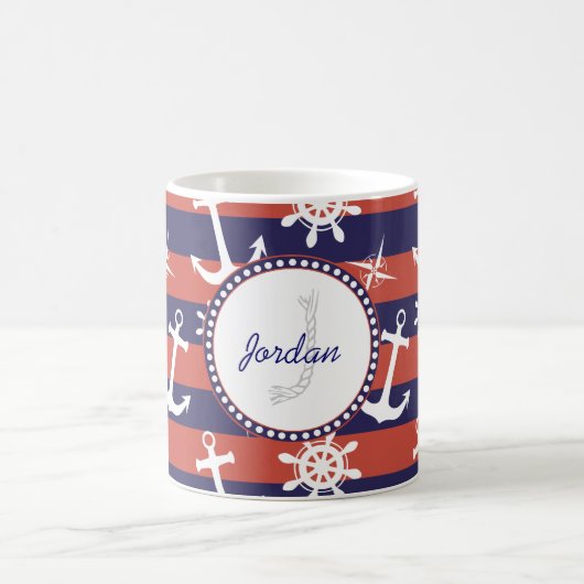 Sailor Nautical navy blue and red strees monogram Koffiemok (Center)