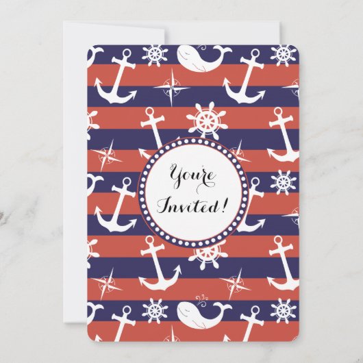 Sailor Nautical navy blue en red Graduaton party Kaart (Achterkant)