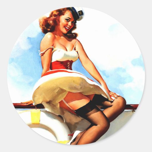  Sailor Nautical Pin up Girl Ronde Sticker (Voorkant)