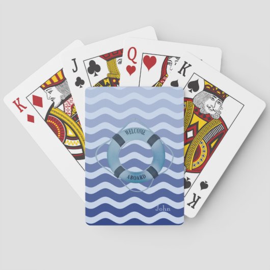 Sailor Navyblauw Golf Streep Pokerkaarten (Achterkant)