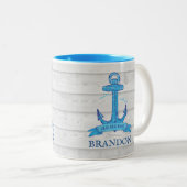 Sailor Oude Nautische  Anker Hout Textuur Tweekleurige Koffiemok (Voorkant rechts)