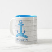 Sailor Oude Nautische  Anker Hout Textuur Tweekleurige Koffiemok (Voorkant links)