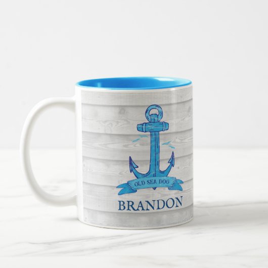 Sailor Oude Nautische  Anker Hout Textuur Tweekleurige Koffiemok (Links)